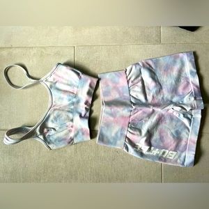 Bo+Tee matching workout set in white/tie dye